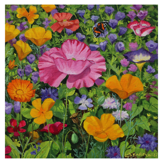 Blomsterbed med sommerfugl